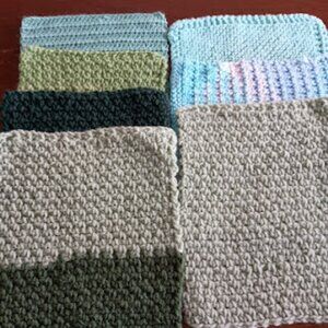 Handmade Knitted Dishcloth set of 7 in shades of Green